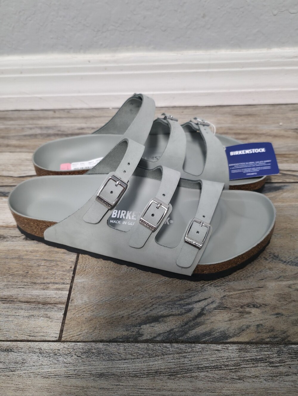 Birkenstock Women's Florida Nubuck Triple Strap Slide Sandals, Sage 9 (40)